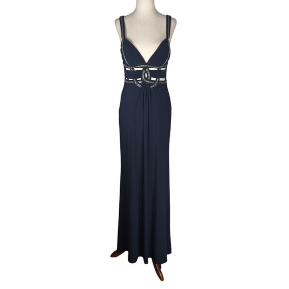 Betsy & Adam Dark Blue Beaded Cut Out Evening Gown Size 2 - Picture 1 of 9